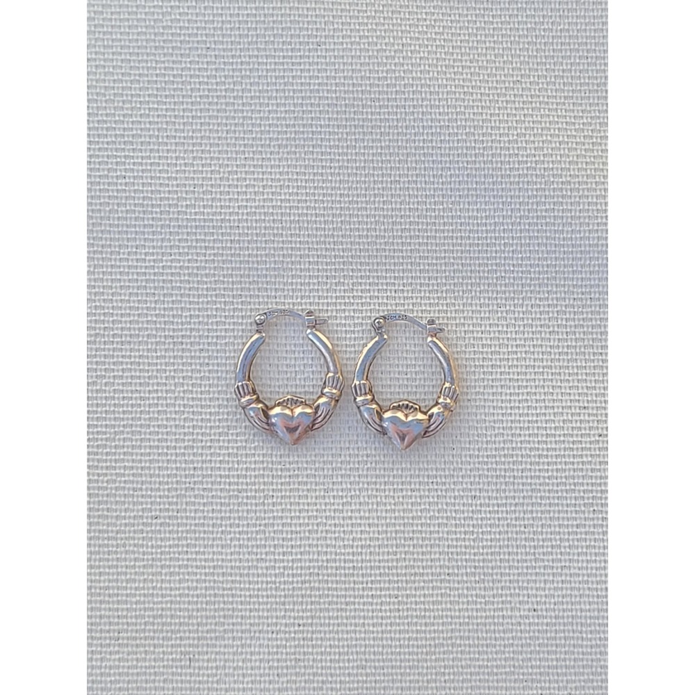 JCM 925 Sterling Silver Hollow Claddagh Earrings Hoops